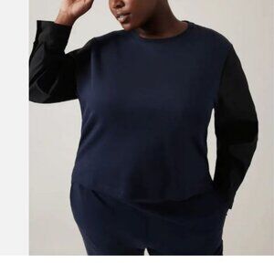 ATHLETA Plus Navy with Black Sleeve Harlow Hybrid Sweatshirt Top 1X Double list